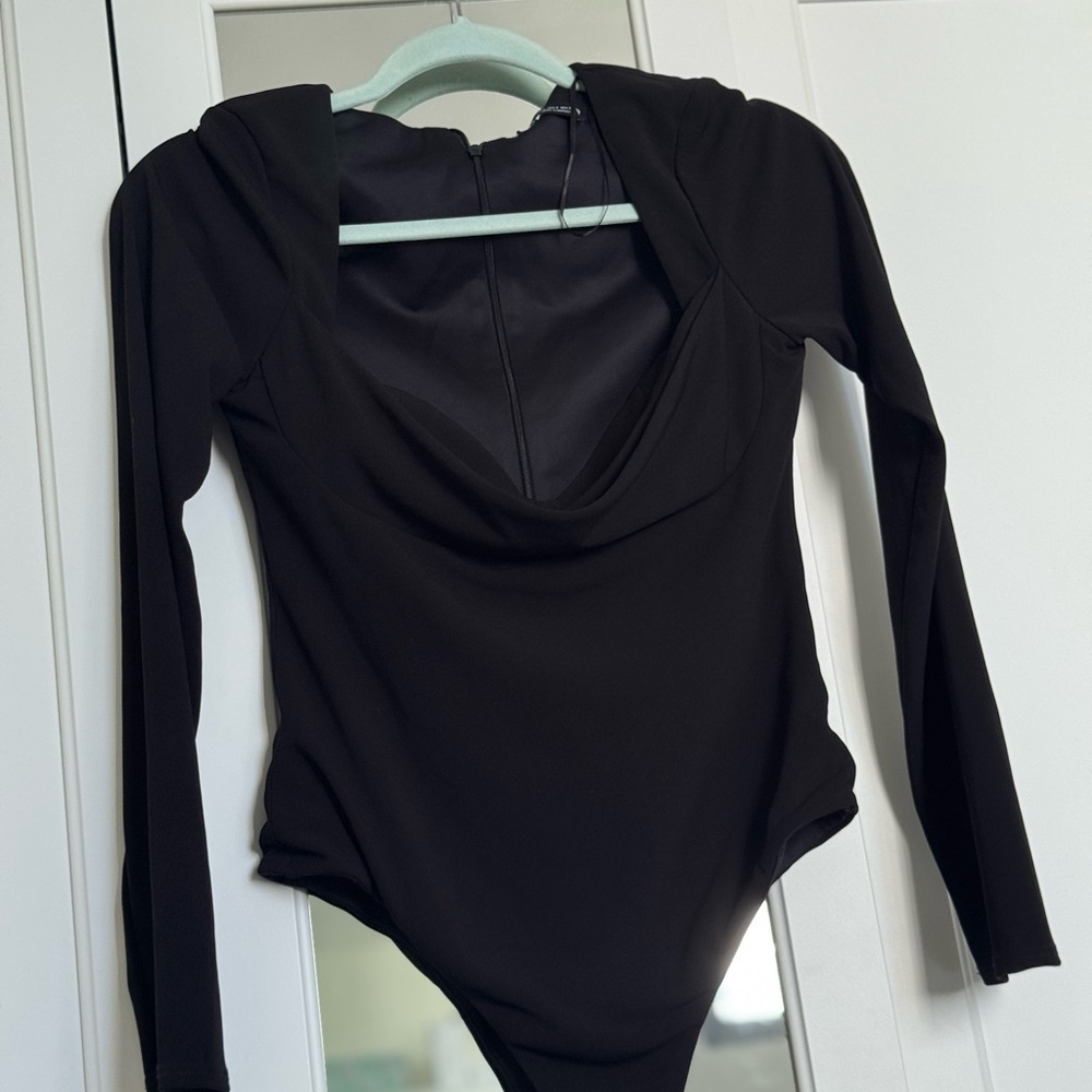 Zara Elegant Black Long Sleeve Bodysuit Size S